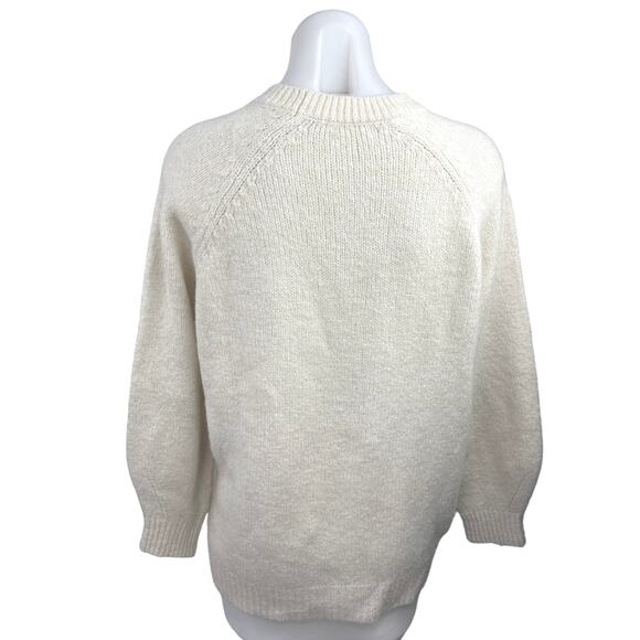 MNG Cream Crew Neck Knit Oversized Minimalist Cozy Pullover Sweater Top Size S - Picture 2 of 4